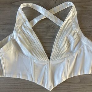 Hello Molly White Satin corset top with cross cross back brand new w tags